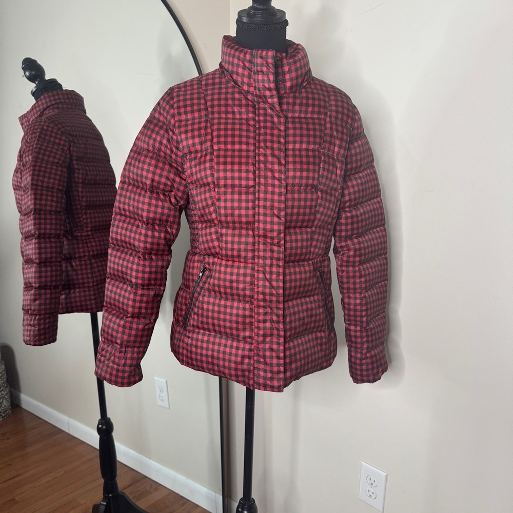 Talbots Gingham Plaid Goose Down Jacket Red Black Size S